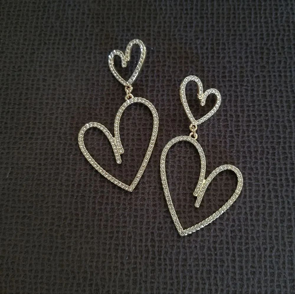 ✨️HP✨️ House🏠 of Harlow Double✌️ Pave💎 Open Heart♥️ Earrings - NIB